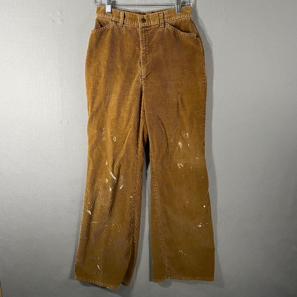 Vintage 70s Levis For MF Corduroy Distressed Brown Tab Pants Mens 12 28 x 29 - Picture 1 of 16